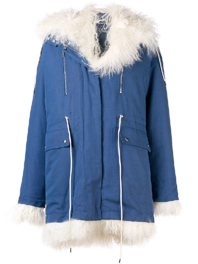 Calvin Klein 205w39nyc Reversible Fur & Cotton Canvas Coat In Blue