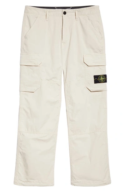 Stone Island Stretch Cotton Cargo Trousers In Cream