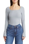 Madewell Rib Square Neck Long Sleeve T-shirt In Craft Blue