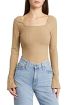 Madewell Rib Square Neck Long Sleeve T-shirt In Summer Dune