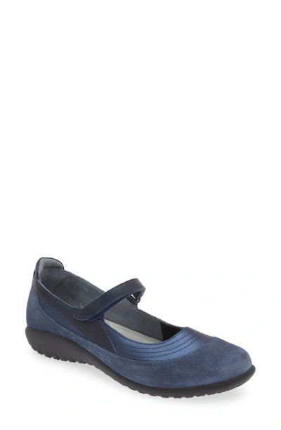 Naot Kirei Mary Jane Flat In Polar/ Mid Blue Suede/ Ink