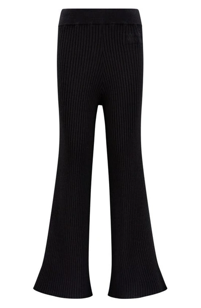 Moncler Kids' Flare Leg Virgin Wool Blend Rib Sweater Pants In Black