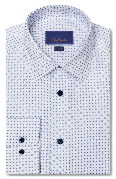 David Donahue Trim Fit Tossed Geometric Print Dress Shirt In White/sky