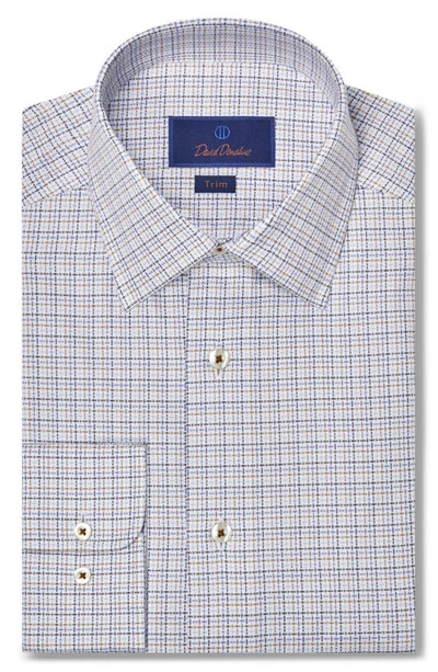 David Donahue Trim Fit Microcheck Dress Shirt In Blue/ Chocolate