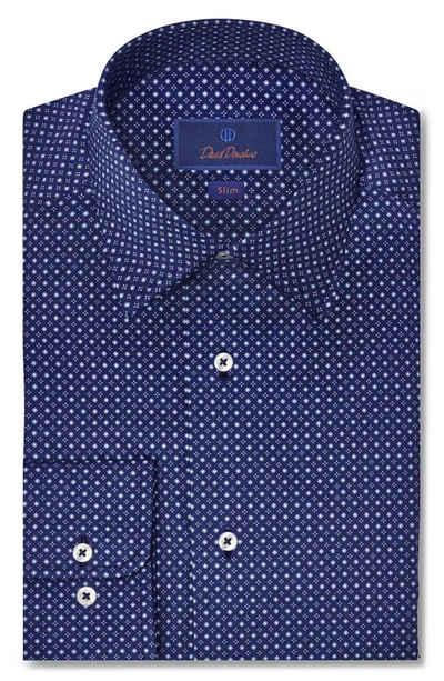 David Donahue Slim Fit Floral Medallion Twill Dress Shirt In Navy