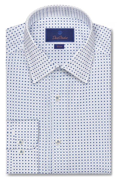 David Donahue Slim Fit Floral Medallion Twill Dress Shirt In White/ Blue