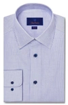 David Donahue Slim Fit Microcheck Dress Shirt In White/ Blue