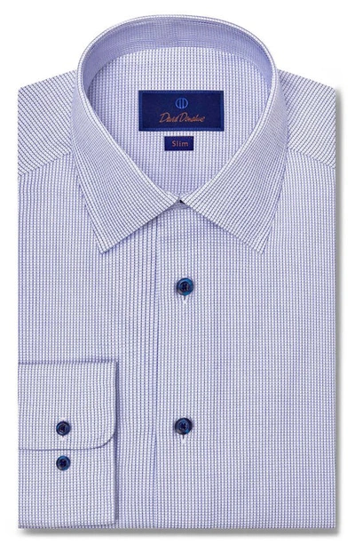 David Donahue Slim Fit Microcheck Dress Shirt In White/ Blue