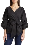 Nikki Lund Anna Tie Waist Wrap Top In Black