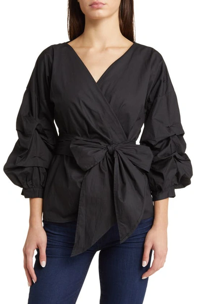 Nikki Lund Anna Tie Waist Wrap Top In Black