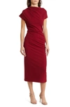 Nikki Lund Marilyn Ruched Knit Dress In Burgundy