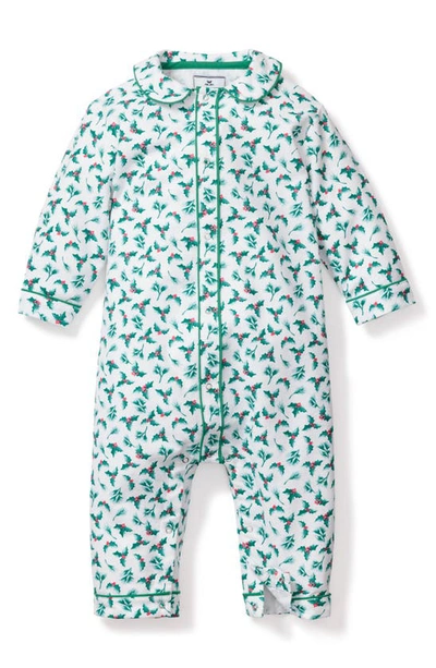 Petite Plume Babies' Sprigs Of The Season Flannel Cambridge One-piece Pajamas In Green