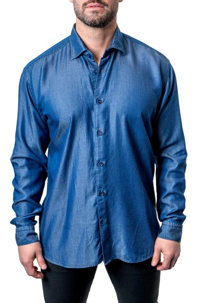 Maceoo Fibonacci Shiny Denim Blue Button-up Shirt