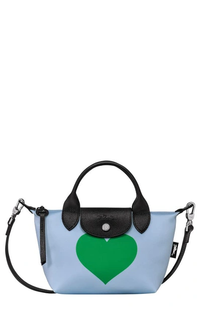Longchamp Extra Small Le Pliage Casaque Recycled Canvas Crossbody Bag In Sky Blue/ Lawn