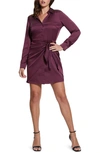 Guess Alya Long Sleeve Mini Shirtdress In Purple