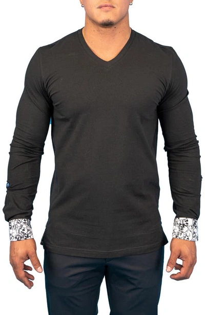 Maceoo Edison Skullcuff Black V-neck Long Sleeve T-shirt