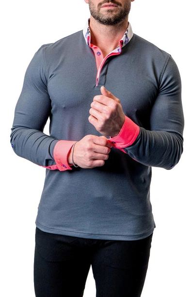 Maceoo Newton Pinkcuff Grey Long Sleeve Polo