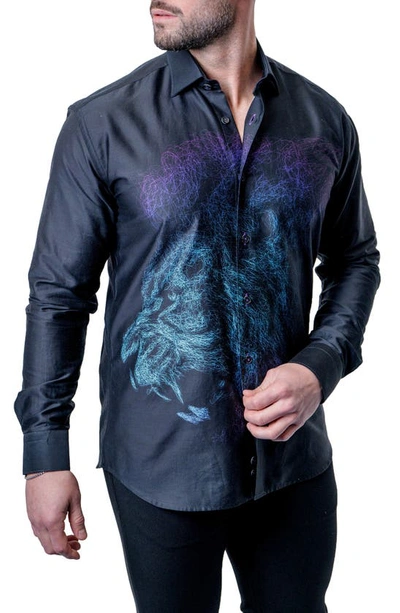 Maceoo Fibonacci Pride Roar Black Contemporary Fit Button-up Shirt