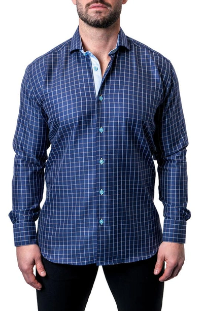 Maceoo Einstein Royal Check Blue Contemporary Fit Button-up Shirt