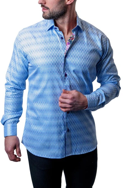 Maceoo Fibonacci Diamonds Regular Fit Cotton Button-up Shirt In Blue