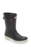 Hunter Original Short Waterproof Rain Boot In Black/ White Willow