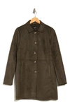T Tahari Faux Suede Car Coat In Olive