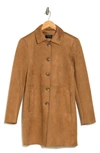T Tahari Faux Suede Car Coat In Tobacco