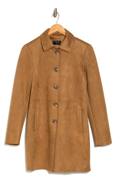 T Tahari Faux Suede Car Coat In Tobacco
