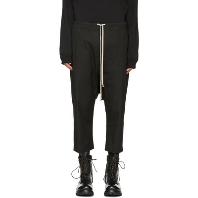 Rick Owens Black Cropped Drawstring Trousers In 09 Black