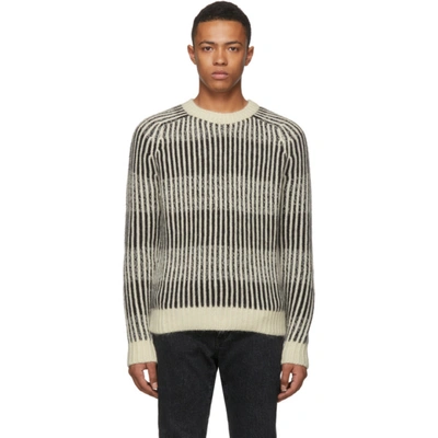 Saint Laurent Contrast Rib Wool & Alpaca Blend Sweater In Noir/naturel