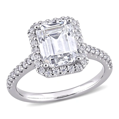 Mimi & Max 2 7/8ct Dew Emerald Created Moissanite Halo Engagement Ring In 10k White Gold