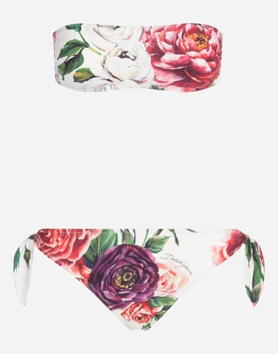 Dolce & Gabbana Printed Bikini With Bandeau Bikini Top In Floral Print