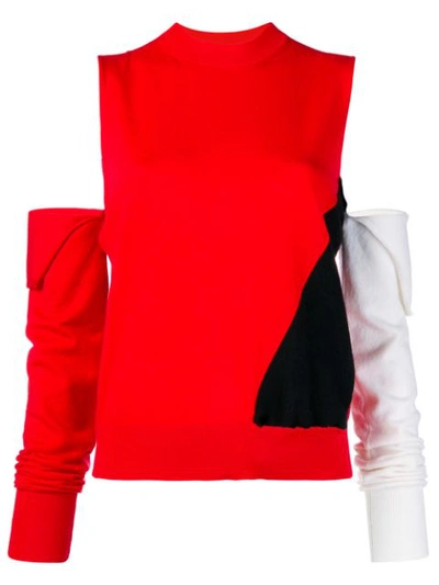 Calvin Klein 205w39nyc Deconstructed Round Neck Wool-blend Sweater In Red  Black & White