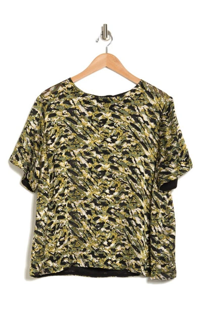 T Tahari Burnout Boxy Top In Olive Abstract