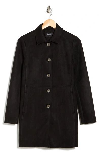 T Tahari Faux Suede Car Coat In Black