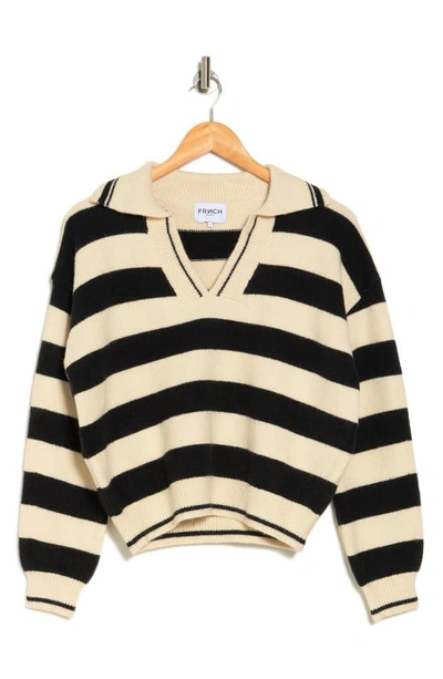 Frnch Mika Stripe Crop Sweater In Black