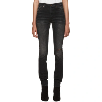 Saint Laurent Ripped Skinny Jeans In Black