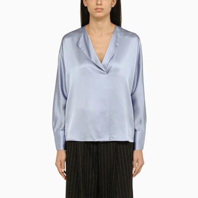 Vince Opal Silk Satin Blouse In Light Blue