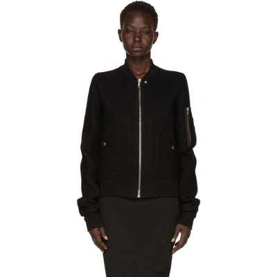 Rick Owens Black Wool Flight Bomber Jacket In 09 Black