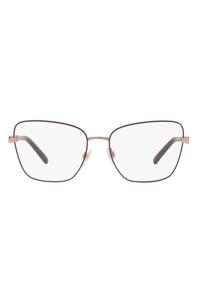 Dolce & Gabbana 57mm Butterfly Optical Glasses In Rose Gold/ Bordeaux