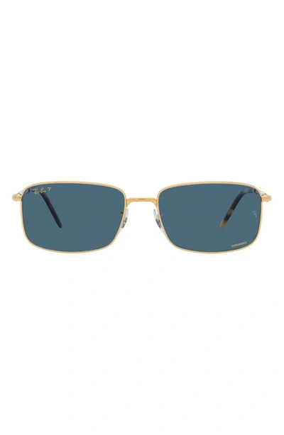 Ray Ban 57mm Polarized Rectangular Sunglasses In Polar Blue