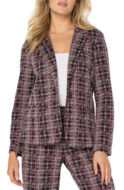 Liverpool Los Angeles Womens Plaid Spread Collar One-button Blazer In Brown