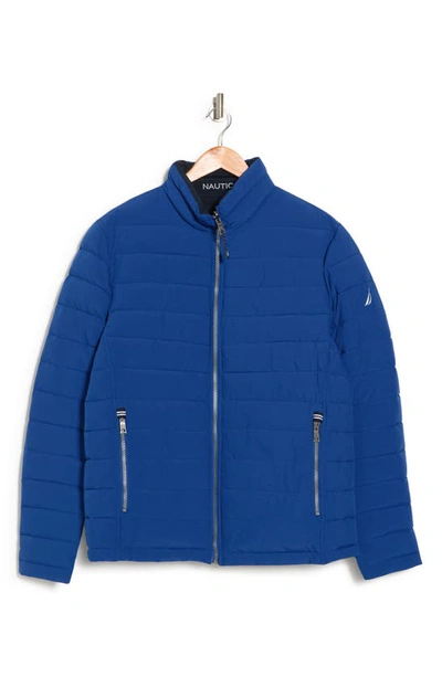 Nautica Water Resistant Reversible Puffer Jacket In Blue Limoges