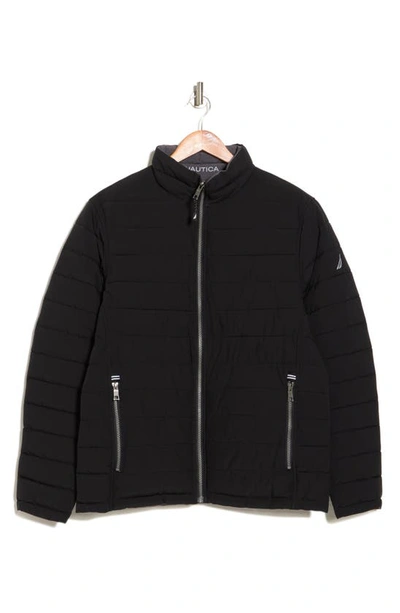 Nautica Water Resistant Reversible Puffer Jacket In Black/ Grey