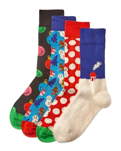 Happy Socks 4pk Holiday Time Socks Gift Set In Multi