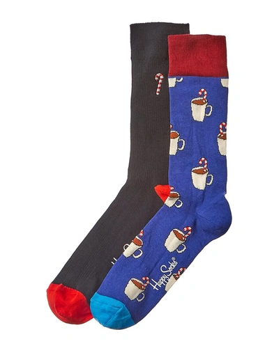 Happy Socks 2pk Candy Cane & Cocoa Socks Gift Set In Multi