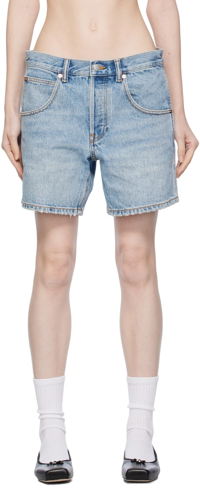 Alexander Wang Blue Faded Denim Shorts In 471a Vintage Indigo