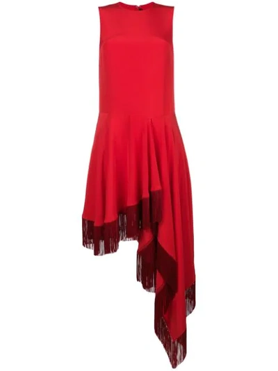 Calvin Klein 205w39nyc Sleeveless A-line Silk Dress W/ Fringe Hem In Red