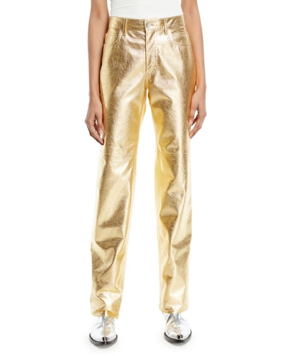 Calvin Klein 205w39nyc Metallic Leather Straight-leg Pants In Gold