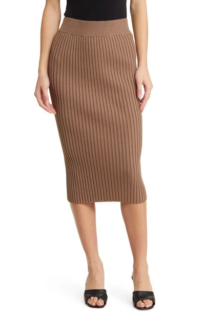 Vero Moda Rib Midi Sweater Skirt In Brown Lentil